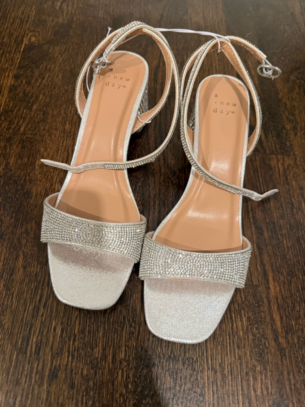 a new day Silver Rhinestone Ankle-Tie Square-Toe Sandals